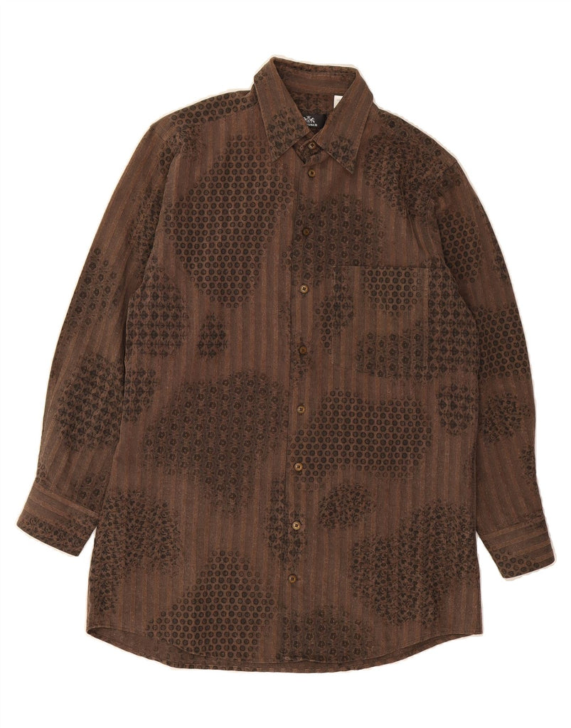 WALBUSCH Mens Tall Shirt Size 38 Medium Brown Floral Cotton Vintage Walbusch and Second-Hand Walbusch from Messina Hembry 
