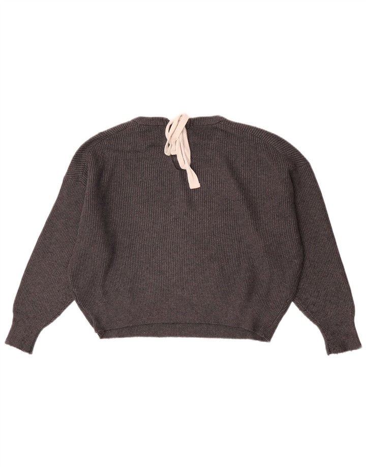Zara Womens Crop Oversized Boat Neck Jumper Sweater UK 10 Small Grey
