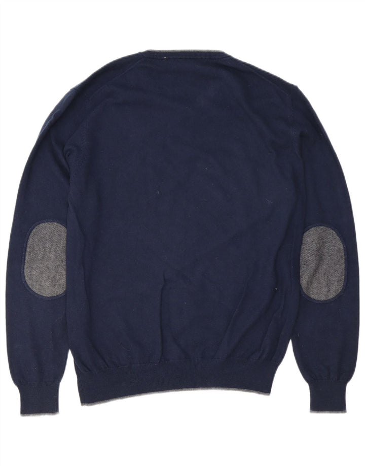 Trussardi Jeans Mens V-Neck Jumper Sweater Medium Navy Blue Cotton
