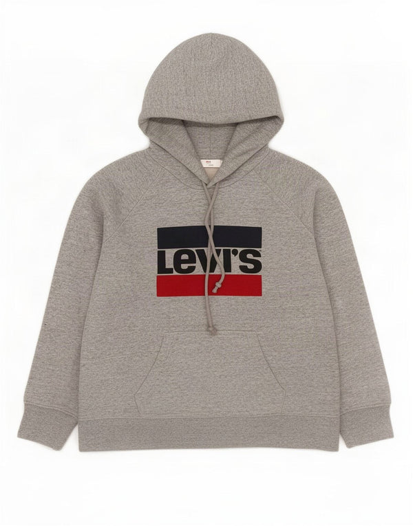 Levi's Womens Graphic Hoodie Jumper UK 14 Medium Grey Flecked