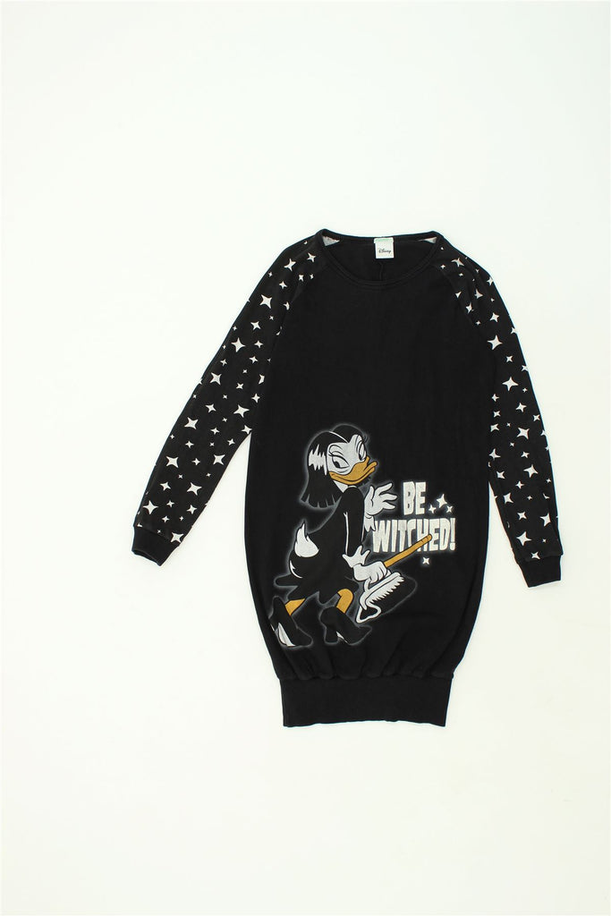 BENETTON Womens Graphic Jumper Dress UK 10 Small Black Cotton | Vintage Benetton | Thrift | Second-Hand Benetton | Used Clothing | Messina Hembry 