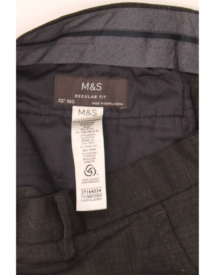 Marks & Spencer Mens Regular Fit Suit Trousers W32 L31 Grey Wool