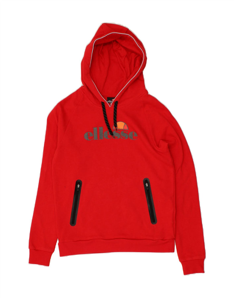 ELLESSE Womens Graphic Hoodie Jumper UK 10 Small  Red Cotton Vintage Ellesse and Second-Hand Ellesse from Messina Hembry 