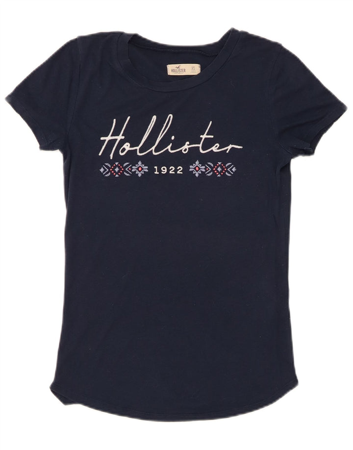 HOLLISTER Womens Graphic T-Shirt Top UK 6 XS Navy Blue Cotton