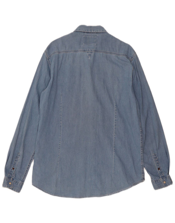Guess Mens Slim Fit Denim Shirt Medium Blue Cotton
