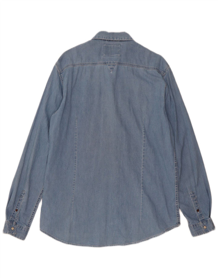 Guess Mens Slim Fit Denim Shirt Medium Blue Cotton