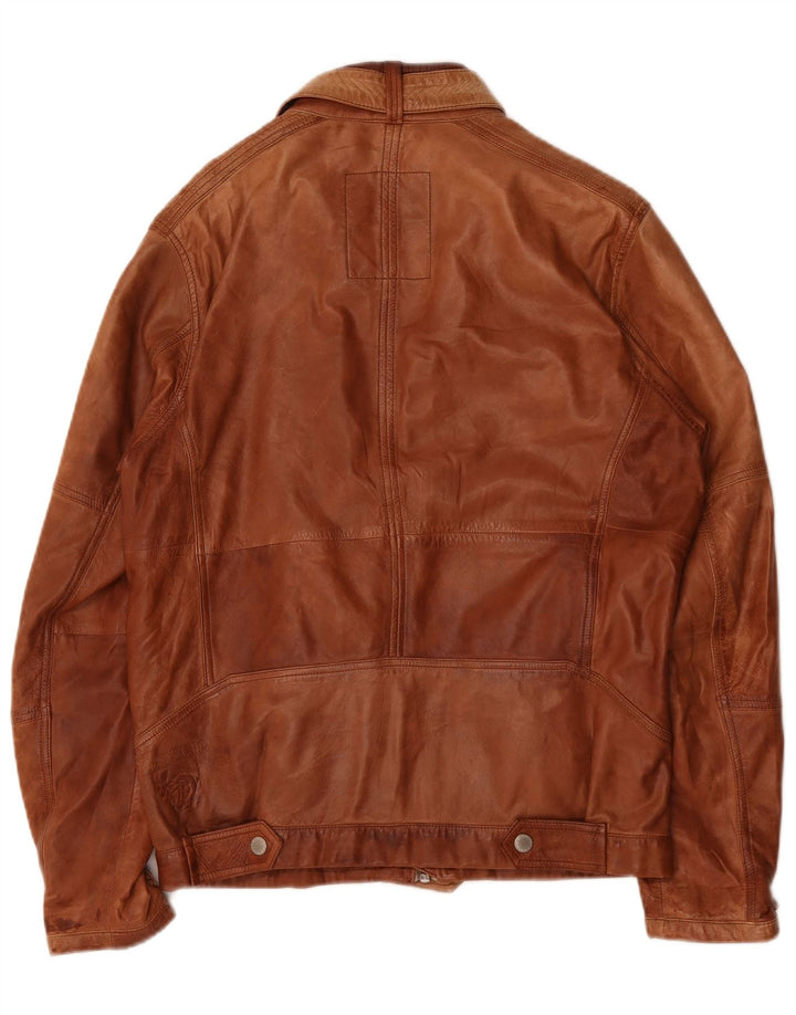 Tom Tailor Mens Leather Jacket UK 40 Large Brown