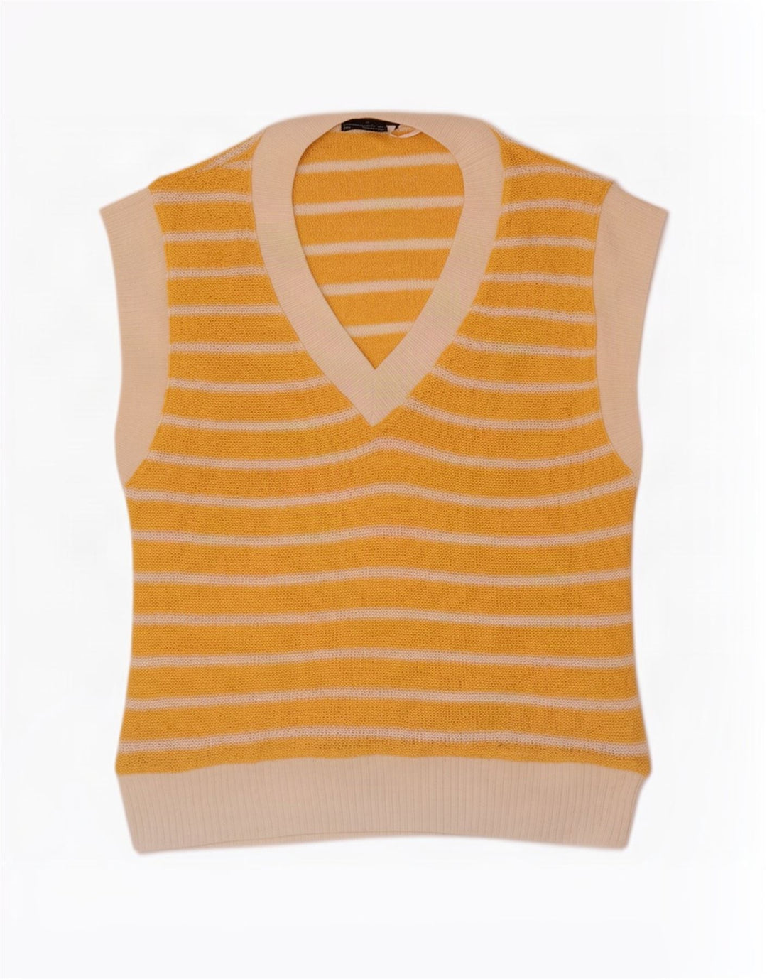 Zara Womens Vest Tank Top UK 14 Medium Yellow Striped Polyester