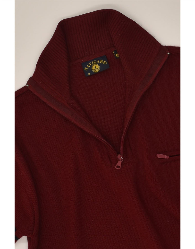 NAVIGARE Mens Zip Neck Jumper Sweater Medium Burgundy Merino Wool | Vintage Navigare | Thrift | Second-Hand Navigare | Used Clothing | Messina Hembry 