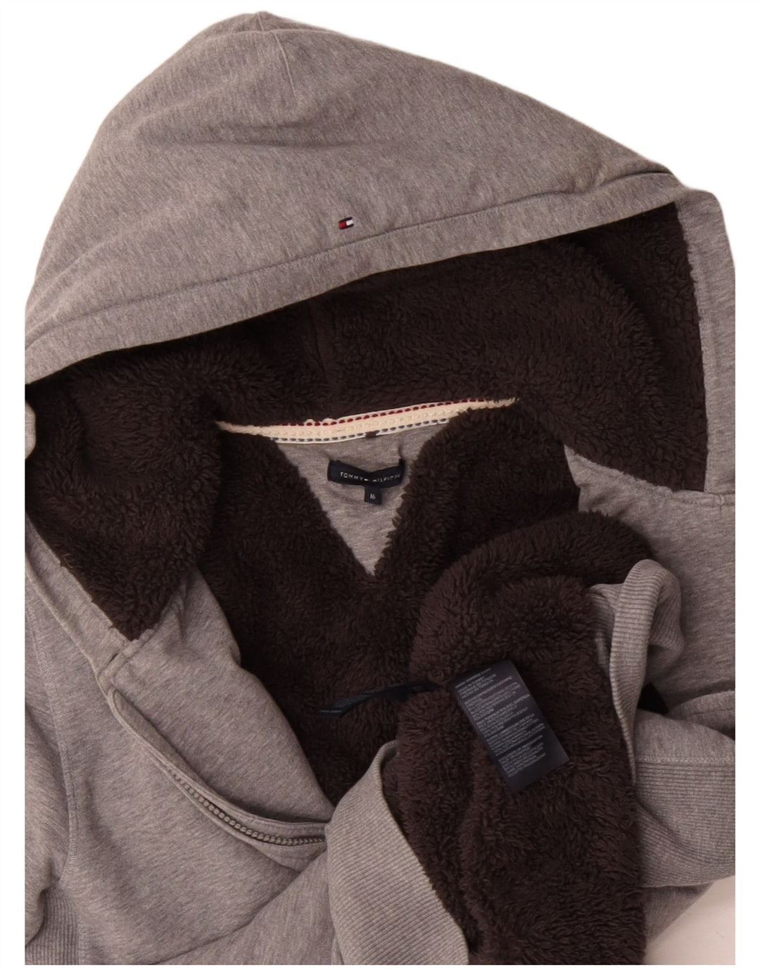 Tommy Hilfiger Boys Sherpa Zip Hoodie Sweater 15-16 Years Grey Cotton