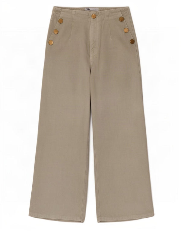 Zara Womens High Rise Wide Leg Jeans EU 36 XS W26 L25 Green