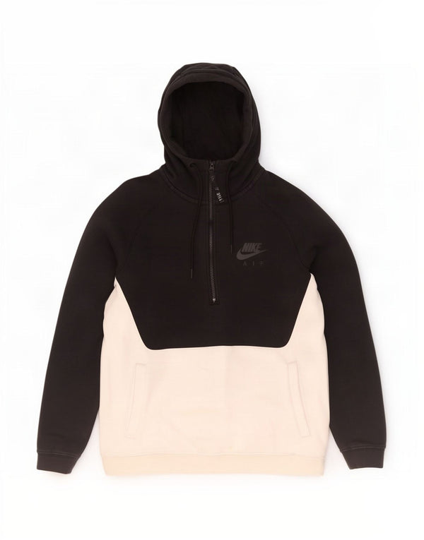 Nike Mens Graphic Zip Neck Hoodie Jumper Medium Black Colourblock Cotton