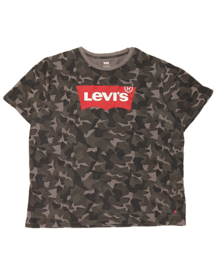 LEVI'S Mens Graphic T-Shirt Top XL Grey Camouflage Cotton