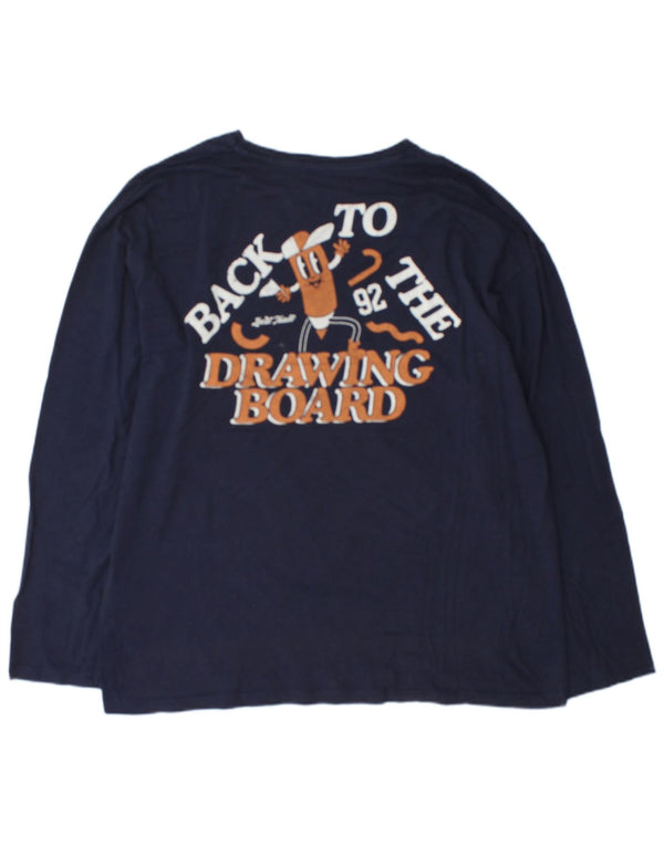 Jack & Jones Mens Graphic Top Long Sleeve Large Navy Blue Cotton