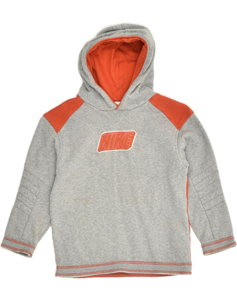 NIKE Boys Graphic Hoodie Jumper 5-6 Years Medium  Grey Colourblock Cotton | Vintage Nike | Thrift | Second-Hand Nike | Used Clothing | Messina Hembry 