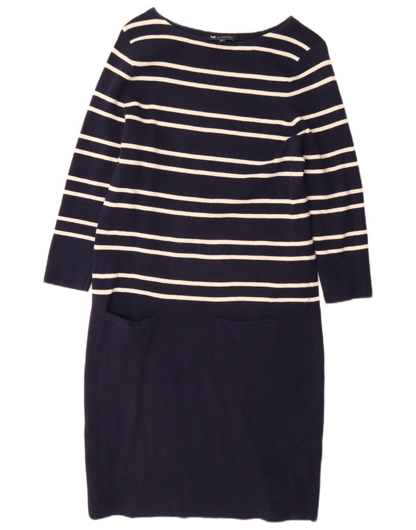 CREW CLOTHING Womens Jumper Dress UK 14 Medium  Navy Blue Striped