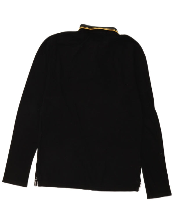 Superdry Mens Long Sleeve Polo Shirt Medium Black Striped Cotton