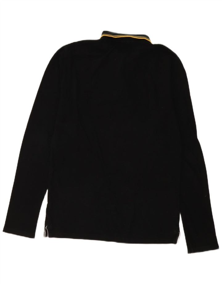 Superdry Mens Long Sleeve Polo Shirt Medium Black Striped Cotton