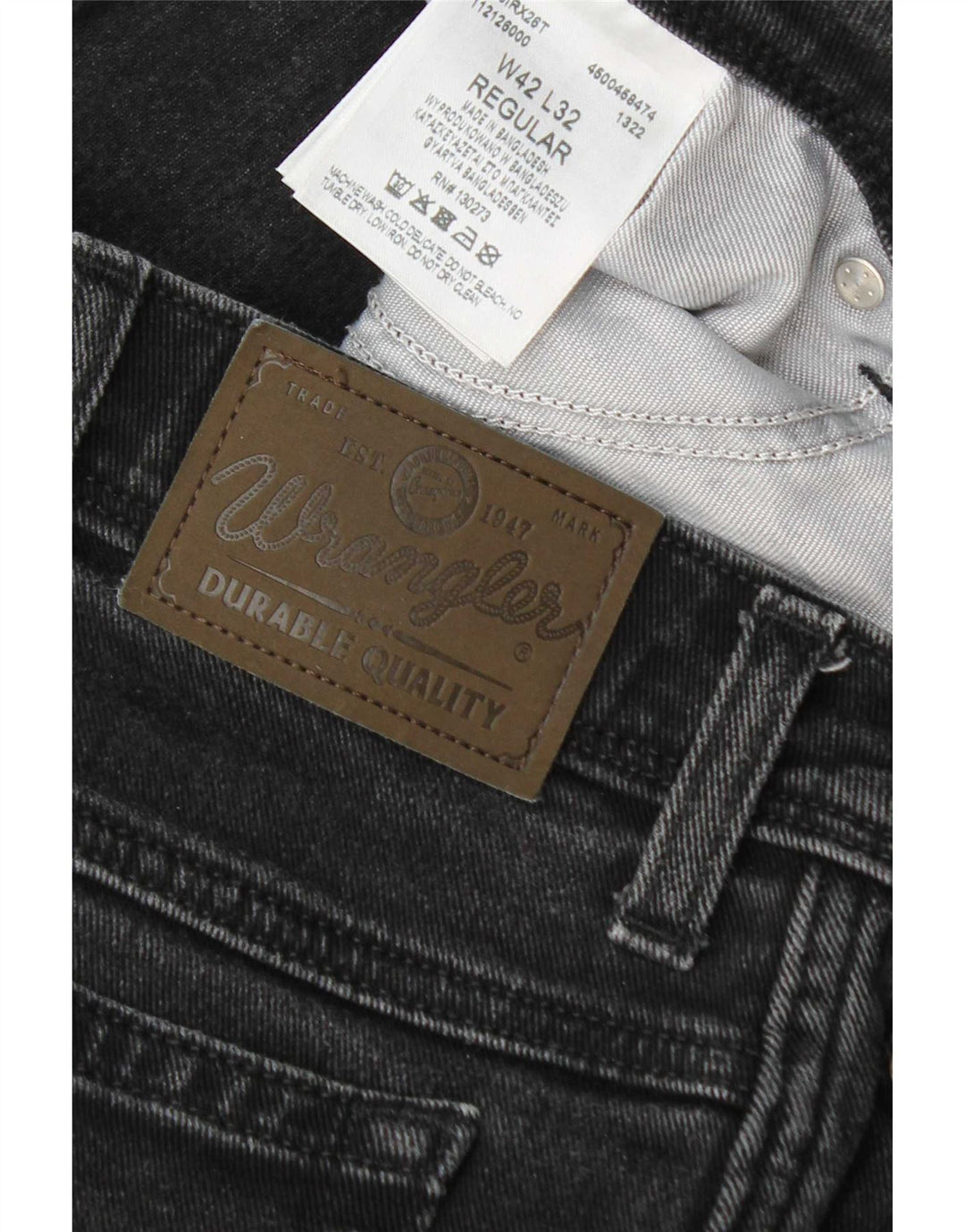 Wrangler Mens Regular Straight Jeans W42 L32 Grey Cotton