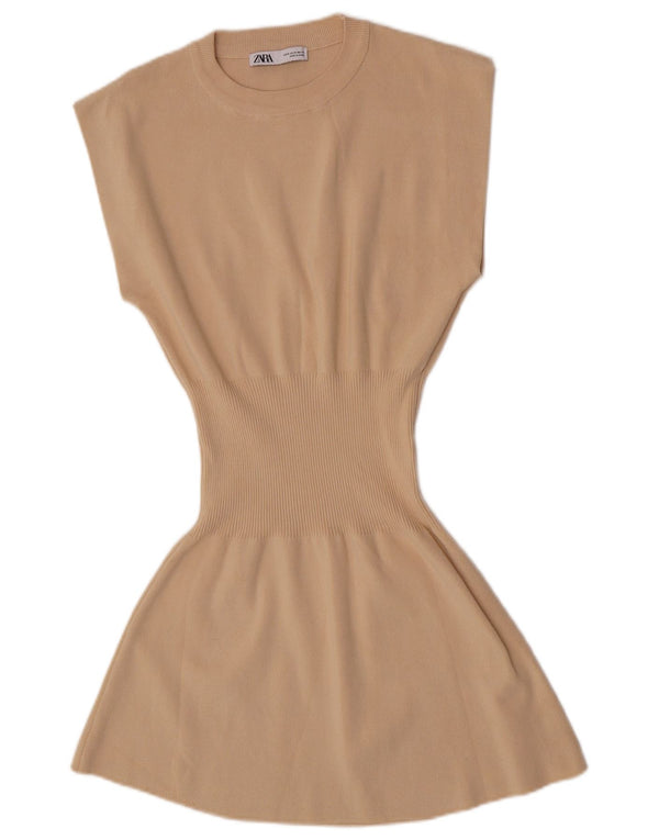 Zara Womens Sleeveless Jumper Dress UK 12 Medium Beige Viscose