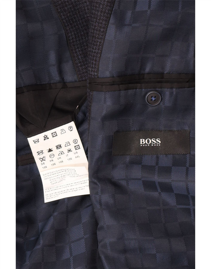 Hugo Boss Mens 2 Button Blazer Jacket UK 42 XL Navy Blue Houndstooth
