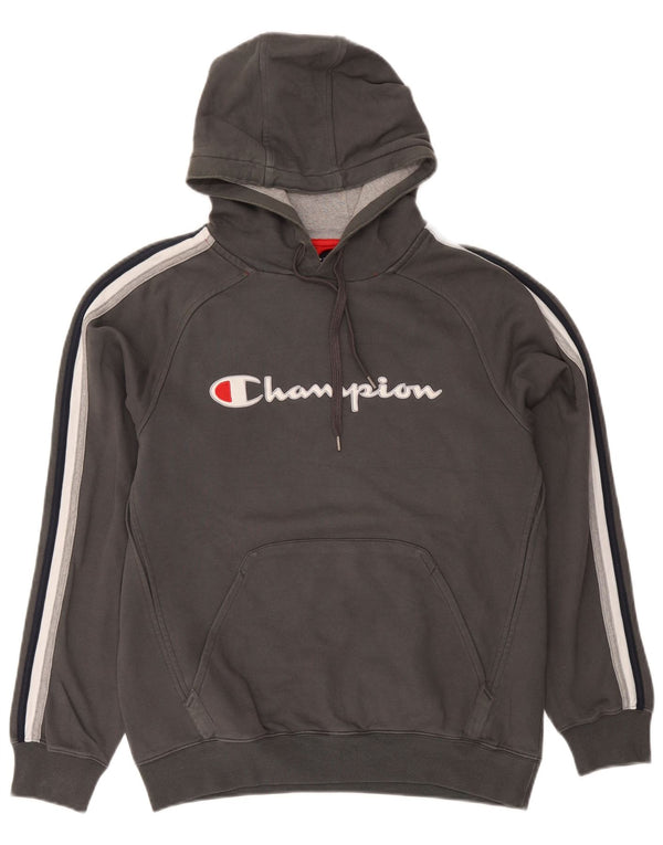 Champion Mens Graphic Hoodie Jumper Large Grey Cotton Sports
