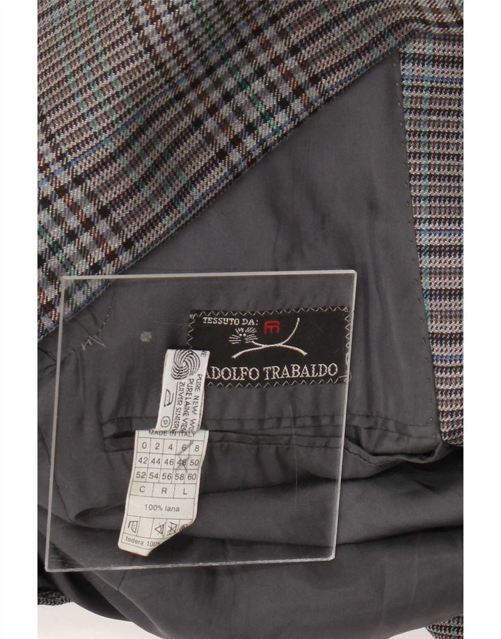 Adolfo Trabaldo Mens 2 Button Blazer Jacket IT 48 Medium Grey Check Wool
