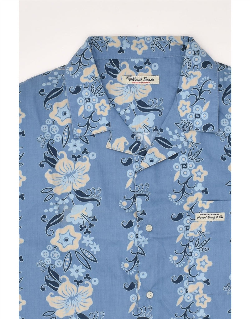 HEROD BEACH Mens Short Sleeve Shirt 2XL Blue Floral Polyester Hawaiian | Vintage Herod Beach | Thrift | Second-Hand Herod Beach | Used Clothing | Messina Hembry 