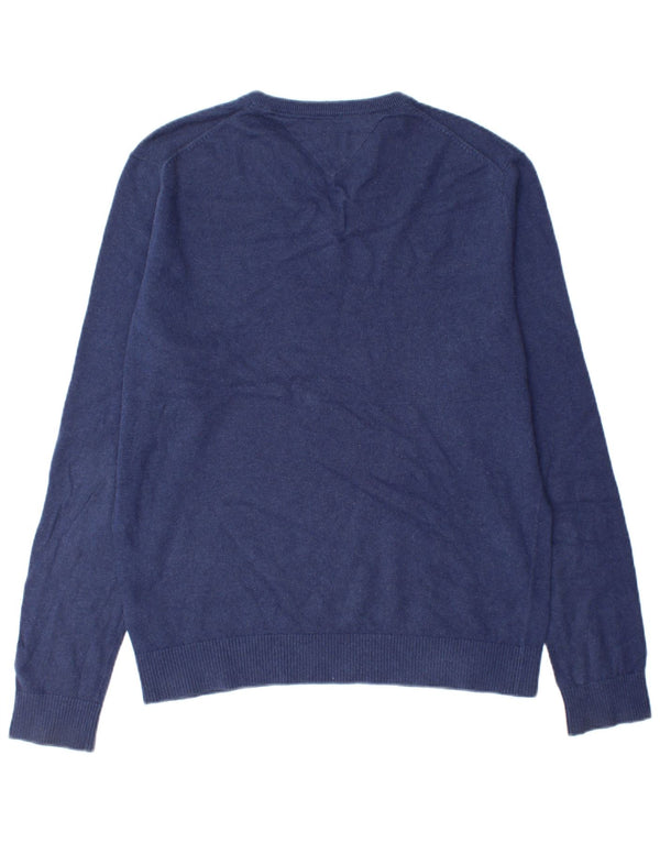 Tommy Hilfiger Mens V-Neck Jumper Sweater Large Blue Cotton