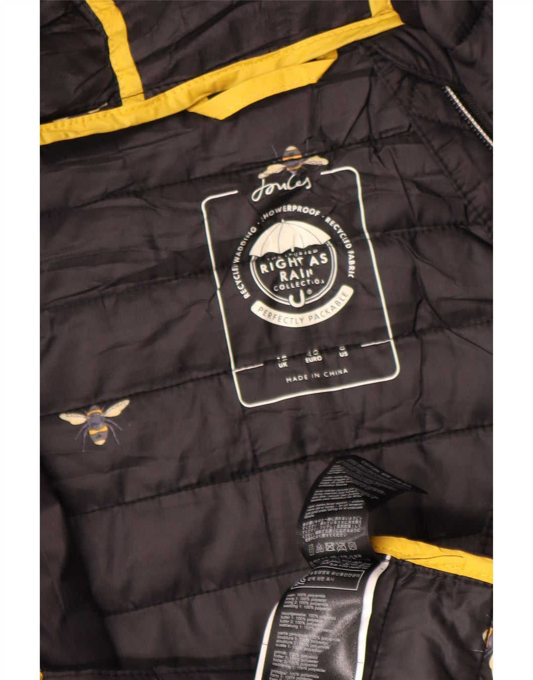 Joules Mens Hooded Padded Coat UK 12 Medium Black Polyamide