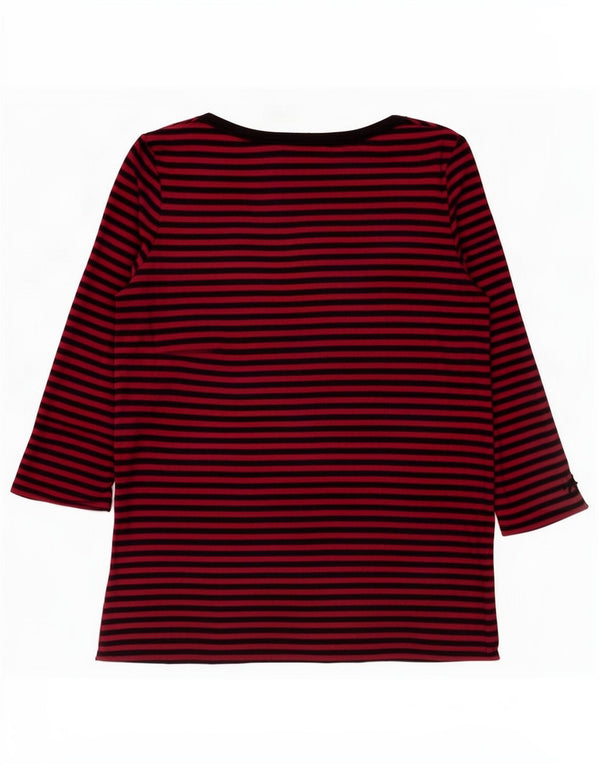 Benetton Womens Top 3/4 Sleeve UK 12 Medium Red Striped Cotton