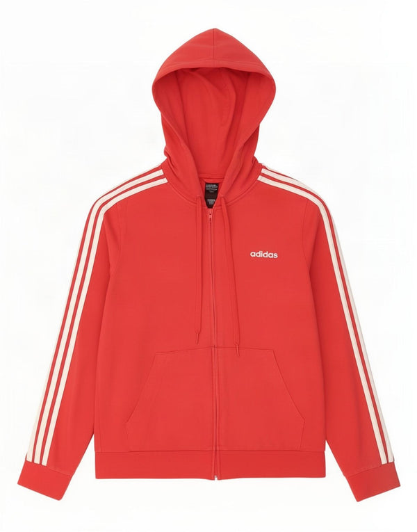 Adidas Womens Zip Hoodie Sweater UK 16/18 Large Red Cotton