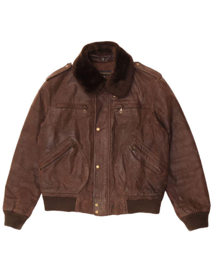 Vintage Mens Leather Flight Aviator Jacket IT 50 Large Brown Leather