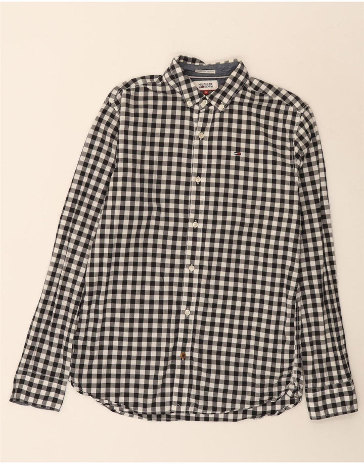 TOMMY HILFIGER Mens Shirt Small Black Gingham Cotton
