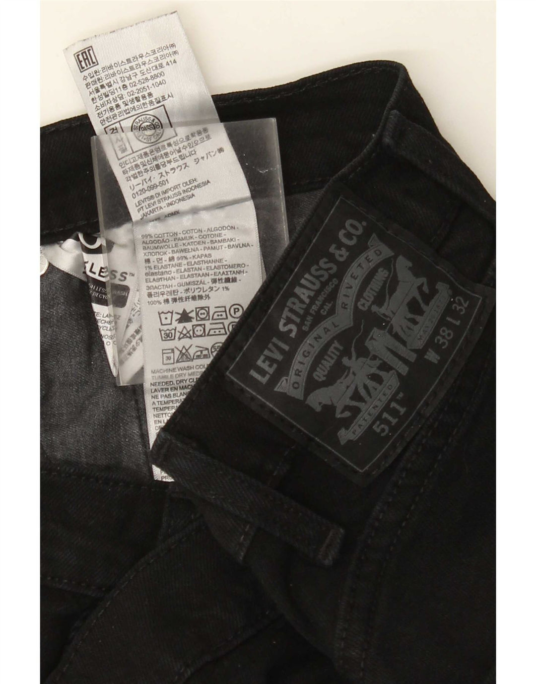 Levi's Mens 511 Slim Jeans W38 L32 Black Cotton