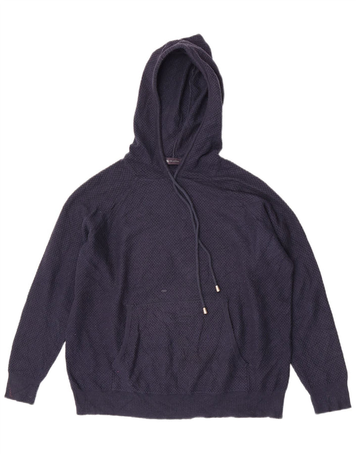 Marks & Spencer Womens Hooded Jumper Sweater UK 14 Medium Navy Blue Viscose