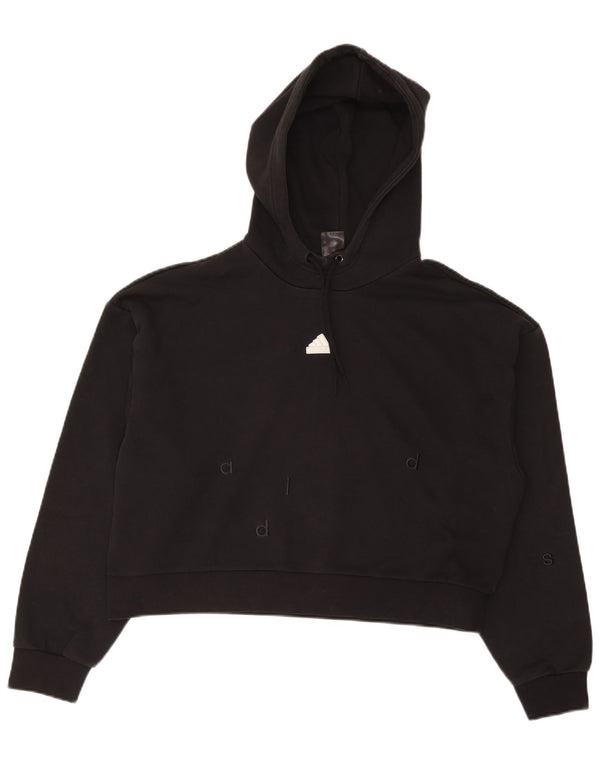 Adidas Womens Oversized Hoodie Jumper UK 16/18 Large Black Cotton