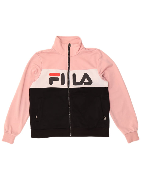 Fila Womens Graphic Tracksuit Top Jacket UK 14 Medium Pink Colourblock