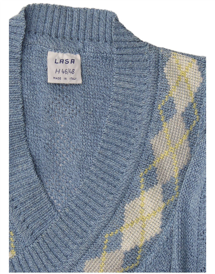 Lasa Womens V-Neck Jumper Sweater IT 46/48 Large Blue Argyle/Diamond