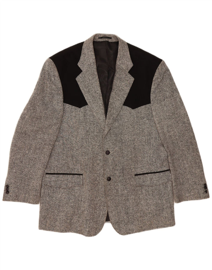STOCKERPOINT Mens 2 Button Blazer Jacket UK 44 2XL Grey Colourblock Wool