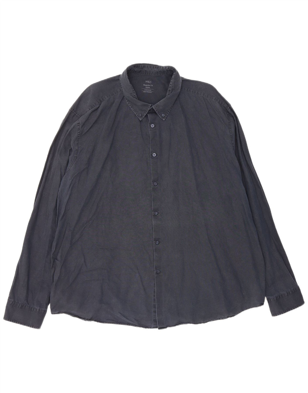 Marks & Spencer Mens Regular Fit Shirt 4XL Navy Blue Linen