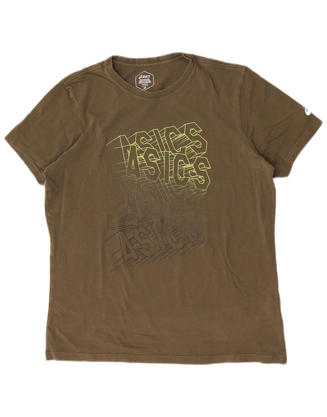 Asics Mens Graphic T-Shirt Top Large Khaki Cotton