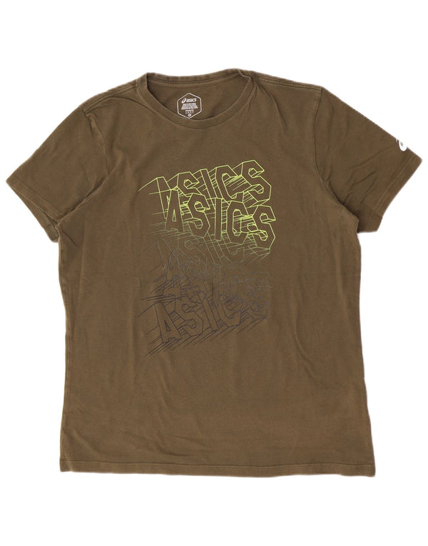 Asics Mens Graphic T-Shirt Top Large Khaki Cotton