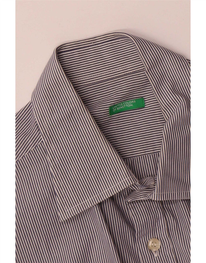 Benetton Mens Shirt Medium Navy Blue Pinstripe