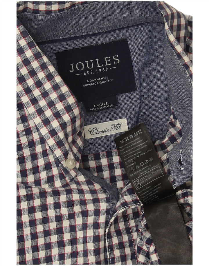 Joules Mens Classic Fit Shirt Large Navy Blue Gingham Cotton