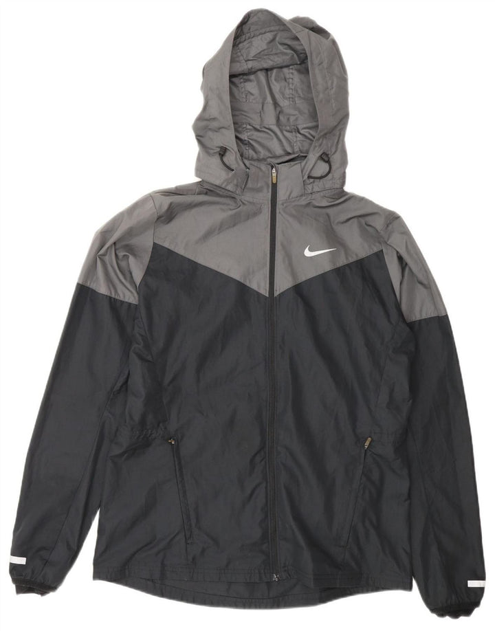 NIKE Mens Hooded Rain Jacket UK 38 Medium Black Colourblock Polyester
