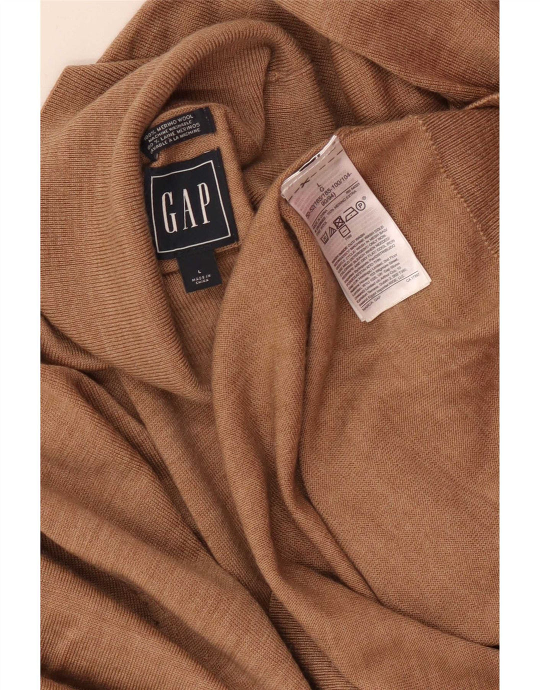 Gap Mens Roll Neck Jumper Sweater Large Beige Flecked Merino Wool