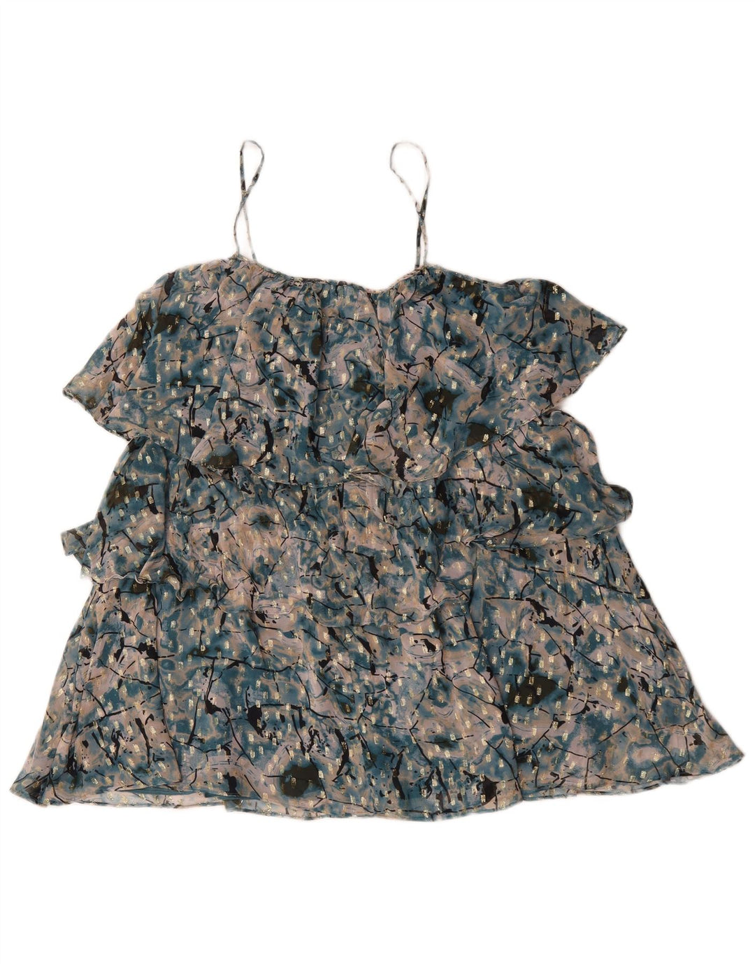 Zara Womens Abstract Pattern Tiered Dress UK 16 Large Green Polyester