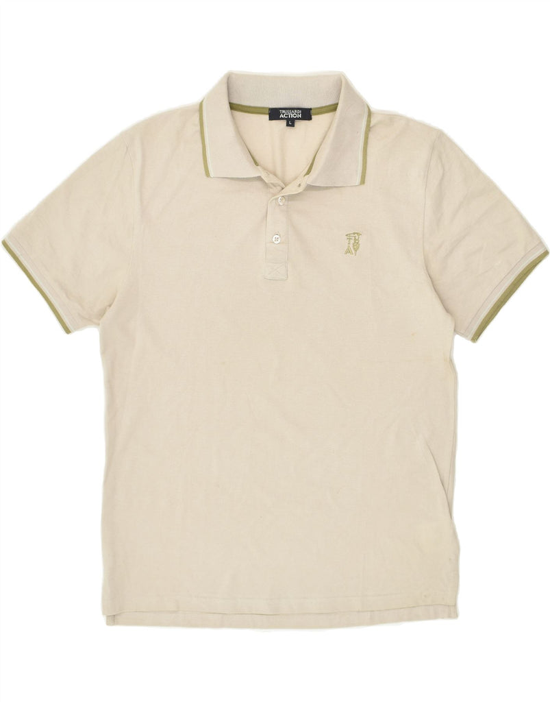 TRUSSARDI Mens Polo Shirt Large Grey Cotton | Vintage Trussardi | Thrift | Second-Hand Trussardi | Used Clothing | Messina Hembry 