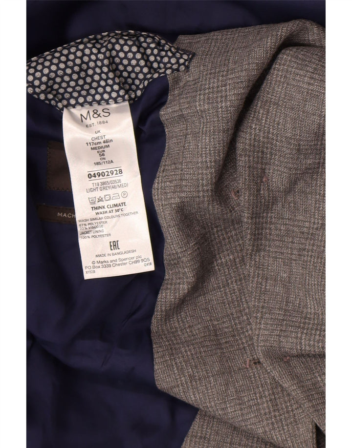 Marks & Spencer Mens 2 Button Blazer Jacket UK 46 XL Grey Check Polyester